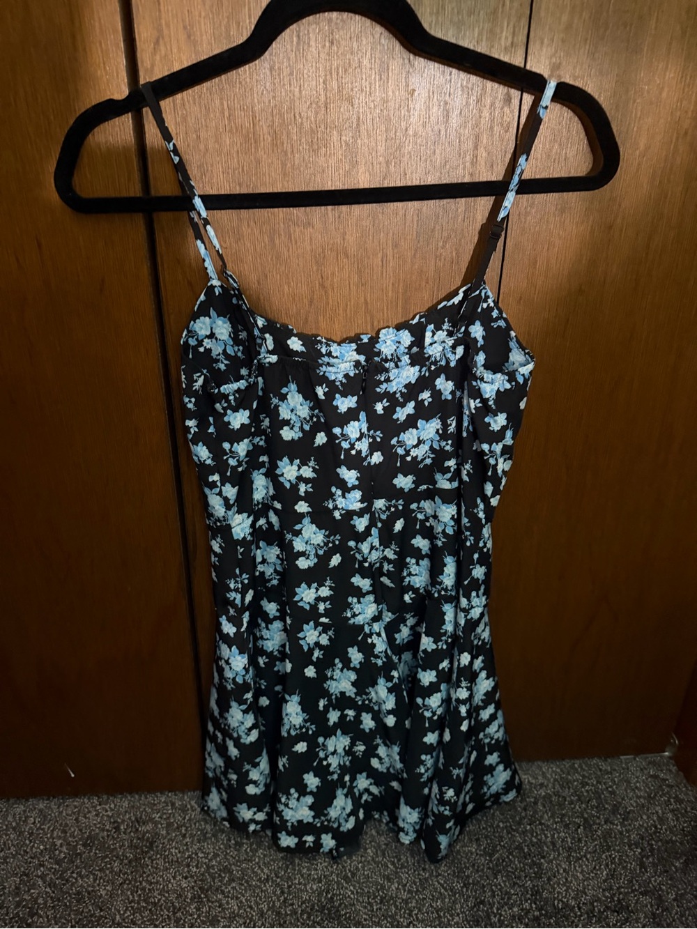 SHEIN Black Spaghetti Strap Floral Romper with Light Blue Flowers
